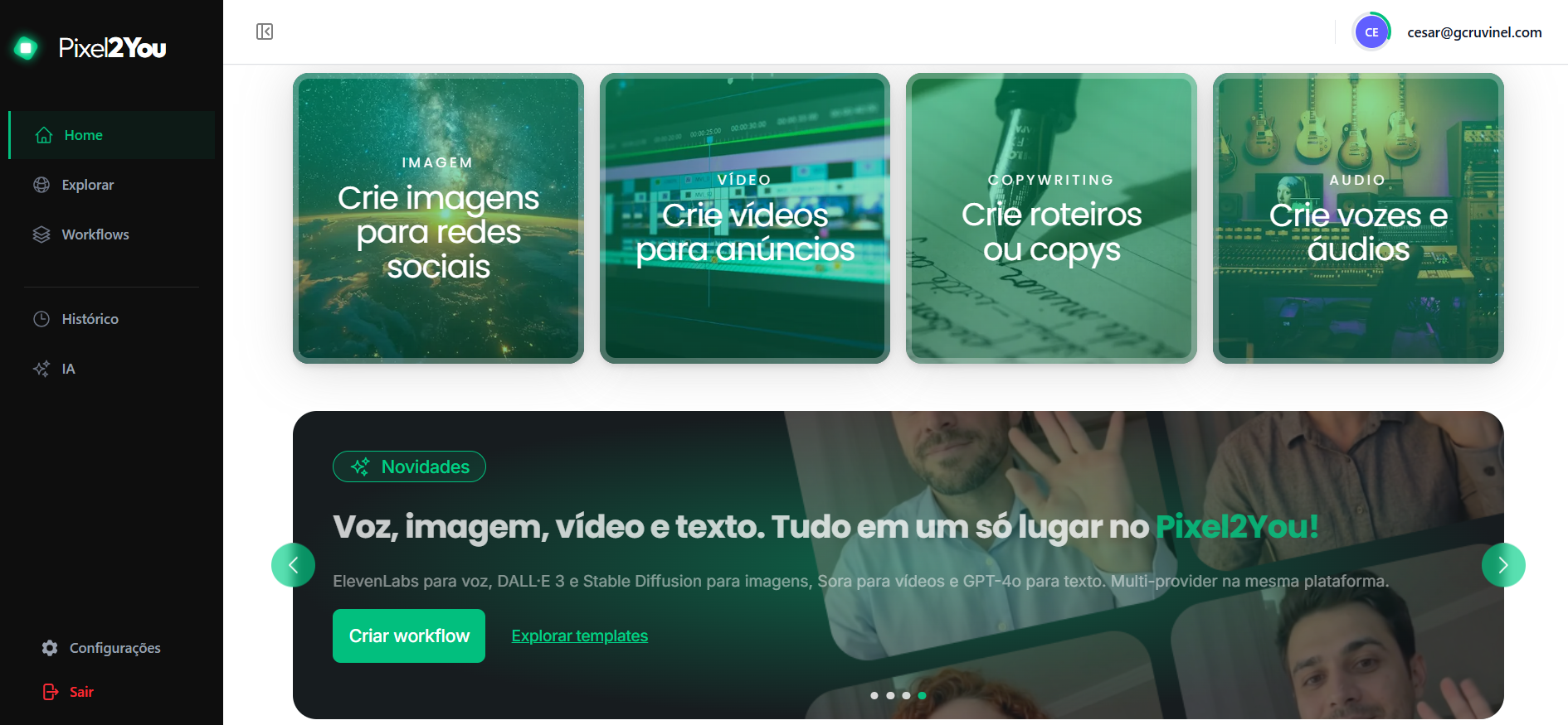 pixel2you — interface da plataforma